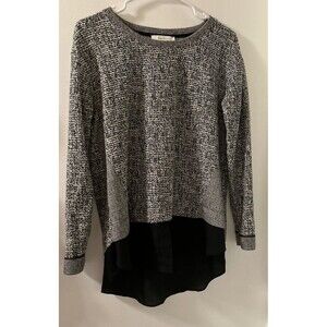 Turo By Vince Camuto Shirt Long Sleeve Gray & Black Layered Rayon Blend SZ Med